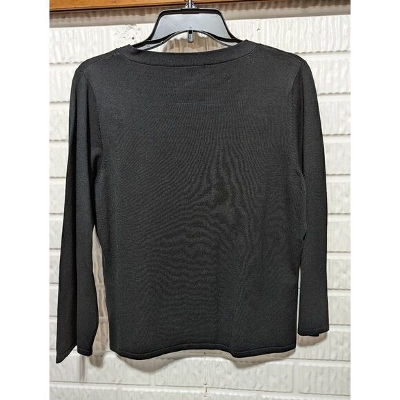 E.C. I.  N.Y. size 14P V-Neck black silk sweater with beaded trim - Picture 3 of 5